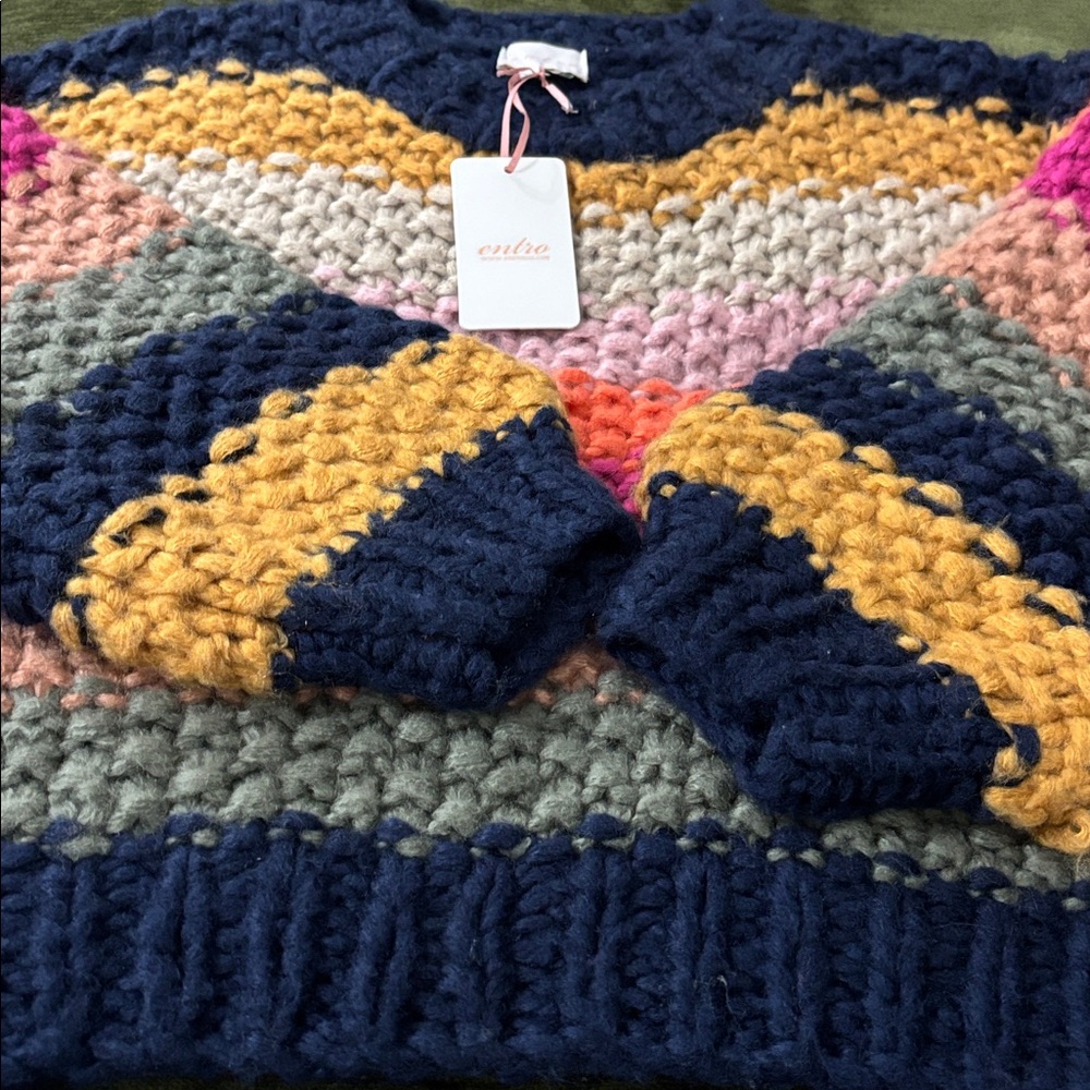 Entra Cheerful Color Block Chunky knit Women’s Sweater‎ Size L NWT - Picture 5 of 14